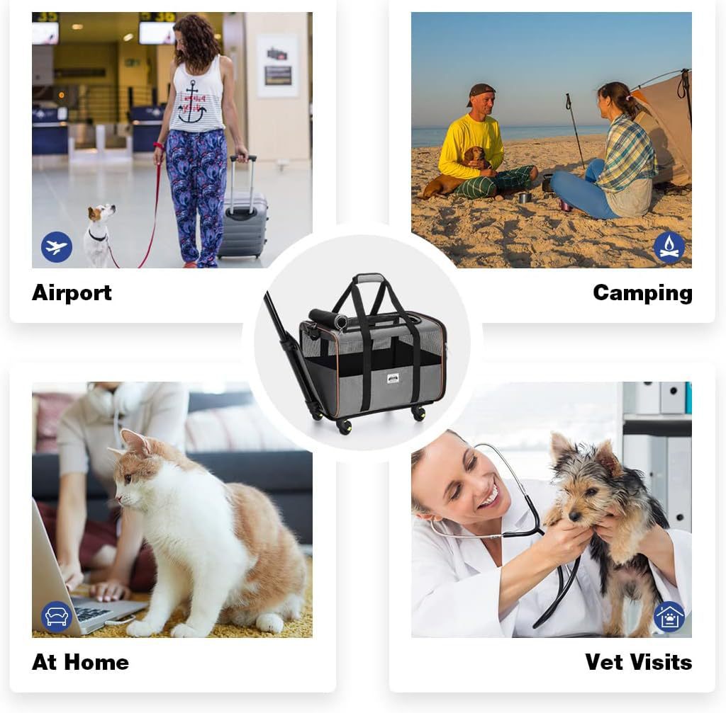 Dog Carriers & Travel Products Handbag Small Dog Pet Polyester Rolling For Cats Dogs Bags Pet Crate Travel Outdoor Use - Black